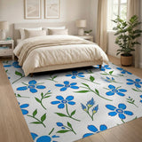 Blue Cornflower Floral Pattern Area Rug