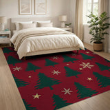 Festive Red Christmas Tree Snowflake Pattern Rug