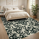 Elegant Black Damask Floral Vintage Area Rug