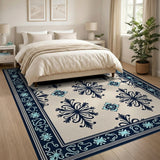 Navy Teal Persian Motif Area Rug