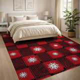 Bold Red Black Star Check Geometric Rug