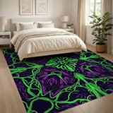 Neon Green Purple Vine Abstract Area Rug
