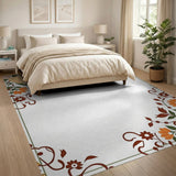 Peach Orange Floral Border Area Rug