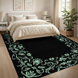 Ornate Mint Green Floral Border Area Rug