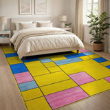 Vibrant Yellow Blue Pink Geometric Area Rug