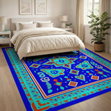 Blue Teal Persian Geometric Area Rug