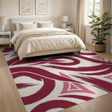 Red Swirl Brushstroke Geometric Area Rug