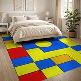 Vibrant Geometric Multi-Color Area Rug with Yellow Circle