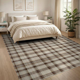 Tan Brown Plaid Check Area Rug