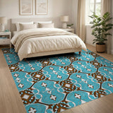 Teal Geometric Diamond Motif Area Rug