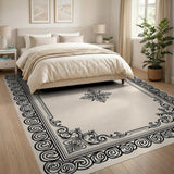 Black and White Ornate Black Frame Area Rug