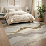 Fluid Wave Beige Neutral Abstract Area Rug