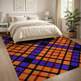 Vibrant Orange Purple Plaid Geometric Area Rug