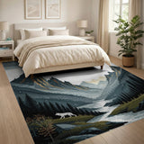 Moonlit Wolf in Majestic Mountains Area Rug