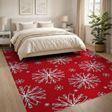 Snowflake Geometric Modern Festive Red Snowflake Area Rug