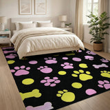 Playful Pink Yellow Dog Paws Bones Area Rug
