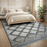 Black White Tribal Diamond Lattice Area Rug