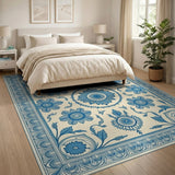 Elegant Blue Floral Persian Medallion Rug