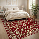 Red Ornate Red Persian Area Rug with Gold Floral Motifs