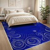 Playful Navy Blue Swirl 'MINE' Abstract Area Rug