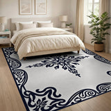 Black and White Ornate Black White Persian Border Rug