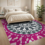 Pink Vibrant Pink Mandala Geometric Area Rug