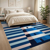 Striped Blue Lighthouse Coastal Area Rug