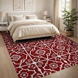 Deep Red Persian Tile Star Pattern Area Rug