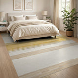 Beige Yellow Horizontal Stripe Area Rug