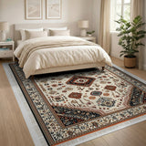 Ivory Persian Medallion Area Rug with Navy Rust