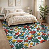 Vibrant Floral Birds Multi-Color Area Rug