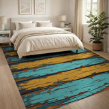 Distressed Teal Yellow Barnwood Plank Rug
