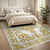 Gold and Silver Elegant Gold Ornate Floral Border Rug