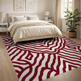 Red Wavy Geometric Area Rug