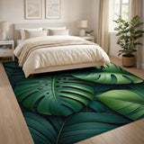 Coastal Beach Green Lush Monstera Leaves Green Area Rug