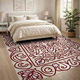 Beige and Neutral Ornate Red Floral Medallion Area Rug