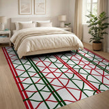 Red Green Interwoven Geometric Area Rug