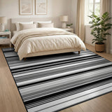 Black Grey Horizontal Stripe Geometric Area Rug
