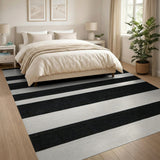 Bold Black White Horizontal Striped Geometric Modern Area Rug