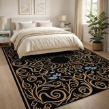 Gold and Silver Ornate Black Gold Persian Area Rug