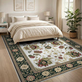 Ivory Persian Floral Area Rug with Dark Border
