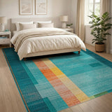 Vibrant Teal Multi-Color Geometric Area Rug