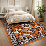 Vintage Orange Damask Floral Area Rug