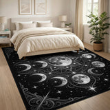 Black and White Celestial Moon Phases Black White Area Rug