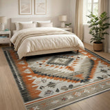 Southwestern Grey and Terracotta Geometric Area Rug