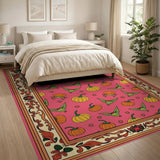 Whimsical Pumpkin Hummingbird Pink Area Rug