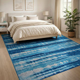 Wavy Blue Teal Stripe Area Rug