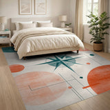 Teal Compass Geometric Area Rug