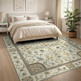 Beige and Neutral Elegant Ivory Gold Floral Persian Area Rug
