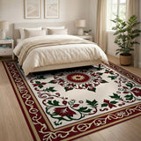 Festive Poinsettia Holly Medallion Area Rug